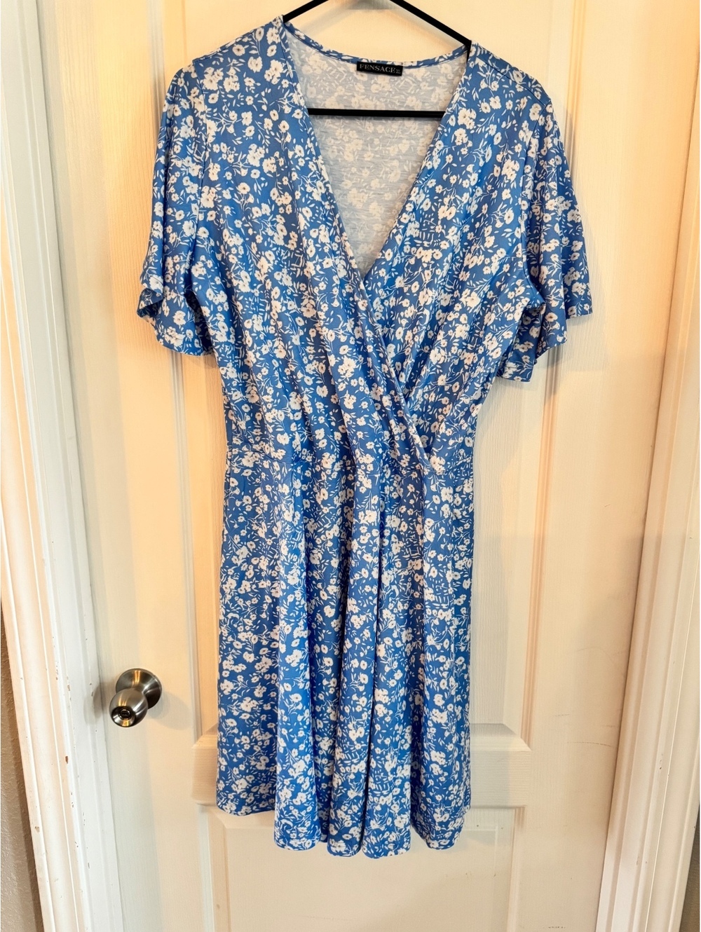 Fensace Blue Floral Wrap Dress XL